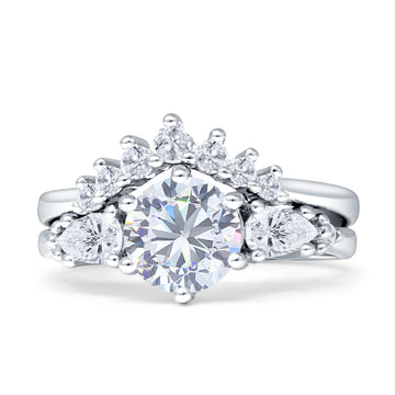 Two Piece Round Vintage Style Bridal Ring Cubic Zirconia 925 Sterling Silver Wholesale